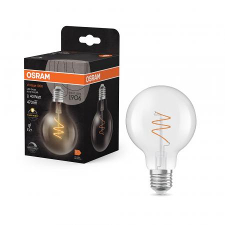 OSRAM E27 LED VINTAGE Spiral Filament Globe 80 klar 4,6W wie 40W dimmbar warmweiß 90Ra